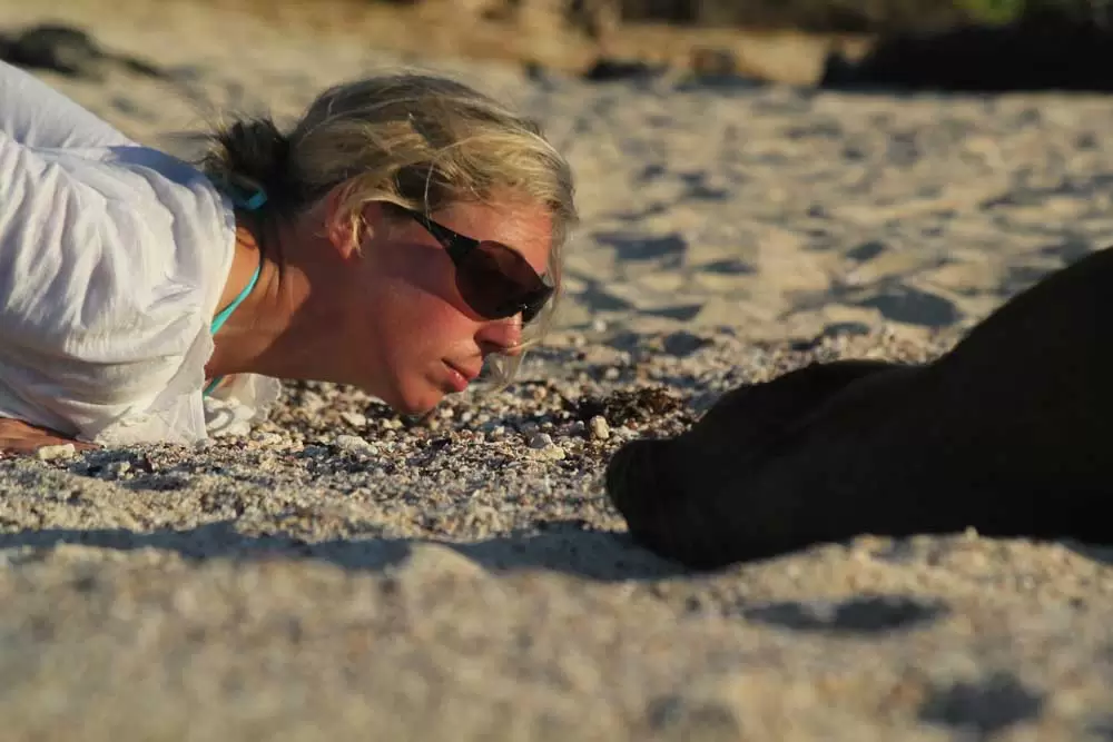 Victoria and a sealion in The Galapagos Victoria and a sealion in The Galapagos